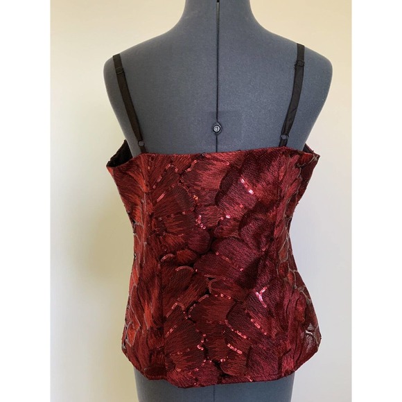 White House Black Market- Red EMBROIDERED SEQUIN CAMISOLE, Size Medium- PreOwned - Picture 4 of 12